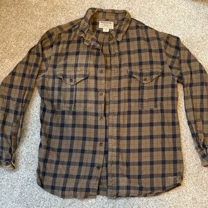 Filson Brown and Navy Plaid Long-Sleeve Button Down Shirt